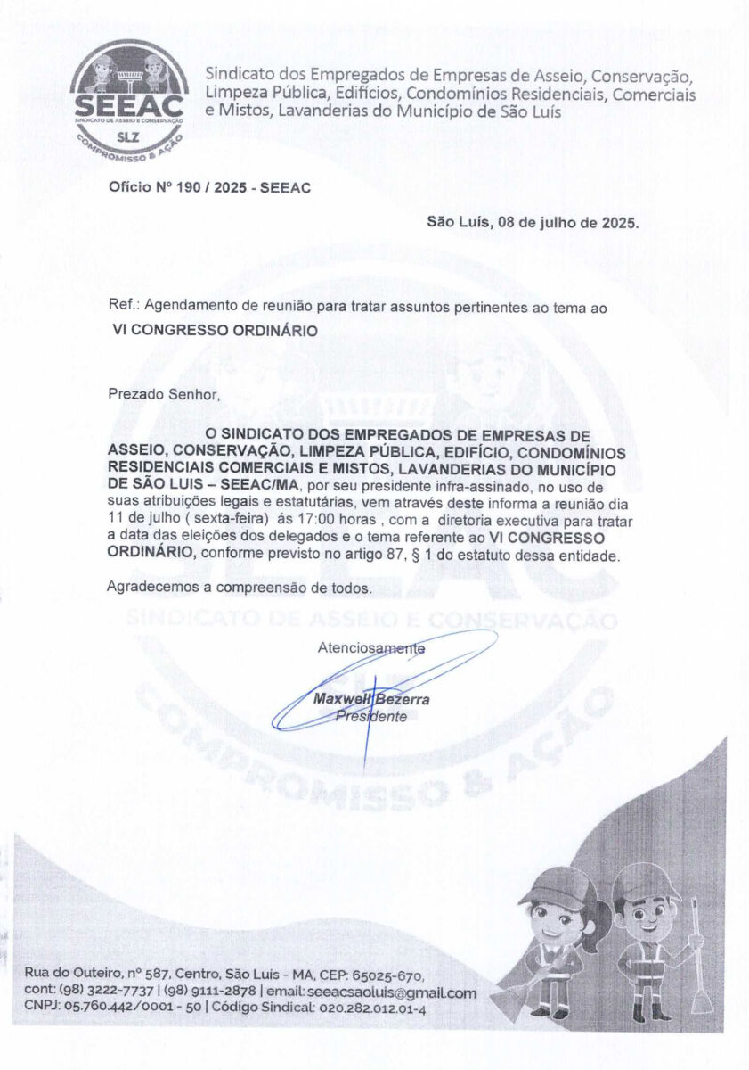 Comunicado reunião ordinária